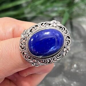 Large Vintage Lapis Solitaire Ring In Sterling Silver Size 11